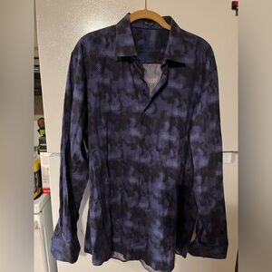 Bugatchi Shirt Mens XL Blue Geometric Classic Fit Button Up‎ Long Sleeve